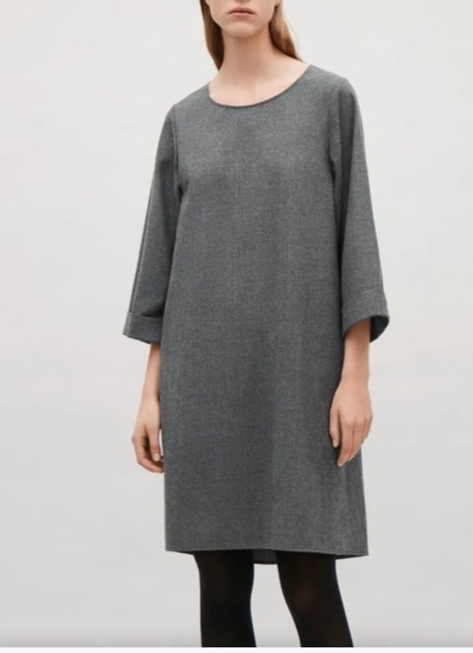 COS Gray Wool Blend 3/4 Sleeve Knee Length Dress Pockets EU 38 US M Lagenlook